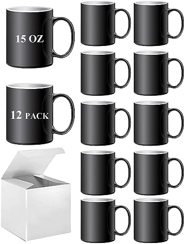 ABBSH Color Changing Mugs, Sublimation Mugs Black Color Changing Coffee Mugs Heat Sensitive Coffee Mugs Tazas Magicas Para Sublimacion 15 OZ With Box Set of 12