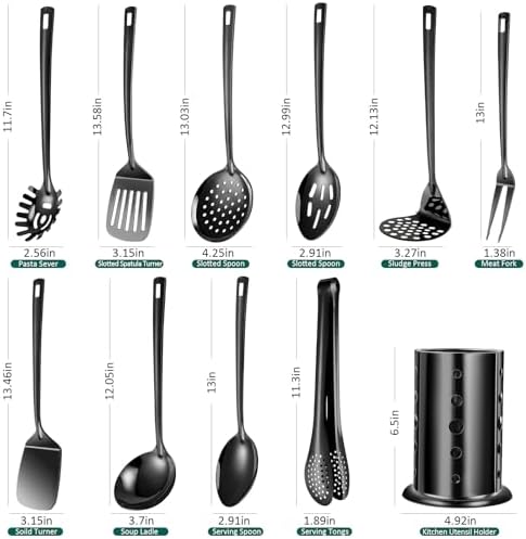Stainless Steel Kitchen Utensils Set,11pcs Cooking Utensils Set with Holder