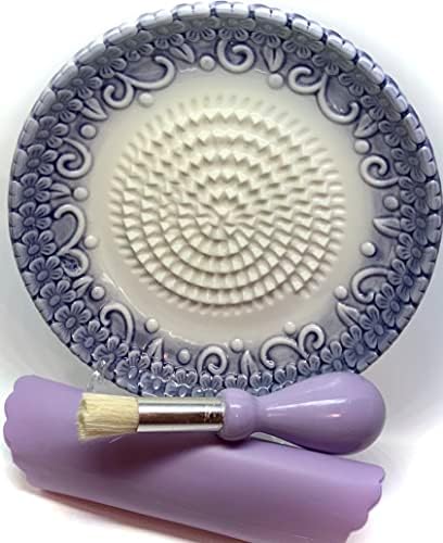 BonCera, Premium Ceramic Garlic Grater Plate Set - Purple Embossed