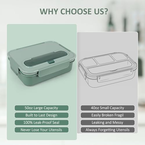 Caperci Bento Box Adult - 50 oz Large Lunch Containers for Adults and Teens