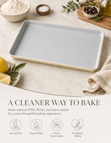 Boxiki Kitchen Ceramic Baking Sheet 15" x 10" Quarter Sheet Pan - KFCC Korean Ceramic Nonstick Cookie Sheet, Heavy Duty Aluminized Steel Baking Tray, Oven Safe to 550°F, For Cookies & Vegetables