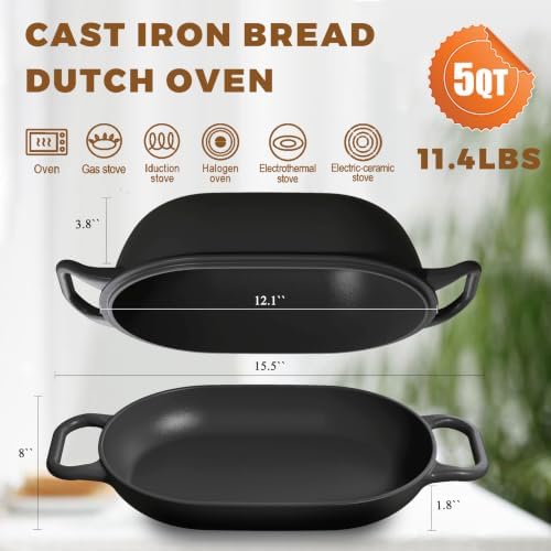 12 x 8 Inch 5QT Oval Dutch Oven for Bread Baking