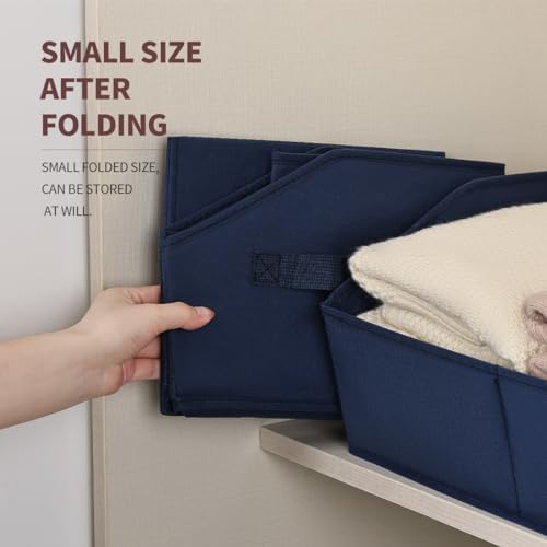 Homsorout Clothes Organizers and Storage - Fabric Storage Bins with Handles, Storage Baskets for Organizing, Trapezoid Storage Cubes for Blankets, Towels, Office, 6 Pack, Navy Blue
