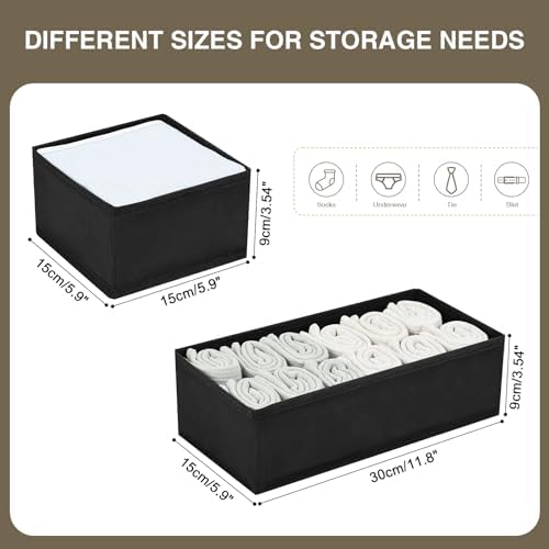 DIMJ Drawer Organizers - Set of 4 Foldable Closet Dividers for Baby Clothes, Socks, Belt, Tie (Black)