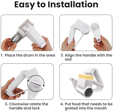 Cheese Grater with Handle, Rotary Cheese Grater,Vegetable, Chocolate, Hard Cheese & Nut Grater,White