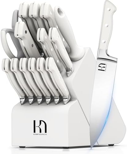 KnifeSaga 15-pc Japanese Kitchen Knife Block Set, Razor Sharp, Professional