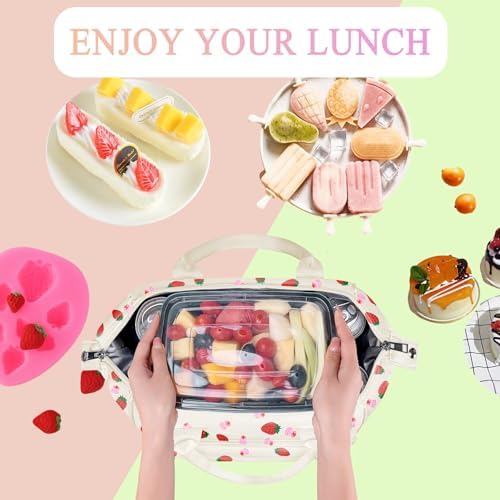 TuErCao Strawberry Cake Lunch Box for Women, Adult Insulated Lunch Bag for Work for Teacher Nurse Mom, Ladies Lunch Tote Bag, Loncheras para Mujer de Trabajo