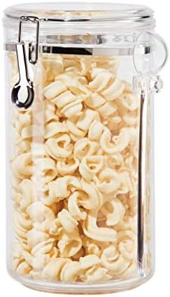 Oggi Clear Canister Airtight-Clamp Lid&Spoon-Airtight Food Storage Container,for Kitchen&Pantry Storage of Bulk,Dry Foods,Pasta,Flour,Sugar,Coffee,Rice,Tea,Spices&Herbs,72 Fluid Ounces (Pack of 12)
