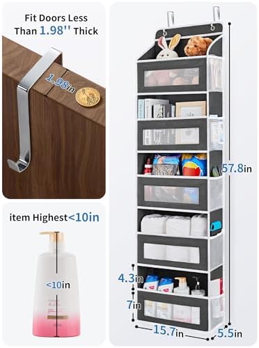 JARLINK Over the Door Organizer for Bedroom, Pantry Bathroom, 5 Shelf Black