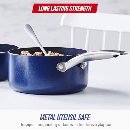 Blue Diamond 2QT Diamond Infused Ceramic Nonstick Sauce Pan with Lid, Blue