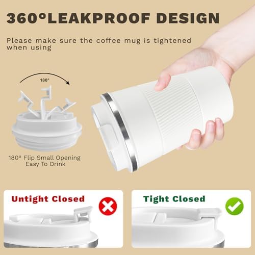 Vacuum Insulated Stainless Steel Travel Coffee Mug,Leak Proof Cup with Lid