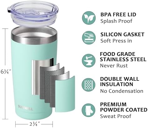 SUNWILL Travel Coffee Mug with Lid, 20 oz Tumbler Set of 2, Insulated Stainless Steel Cup for Water, Tea, Powder Coated Sakura & Mint