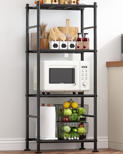 Sakugi Storage Shelves - 4 Tier Shelf Organizer, Heavy Duty Garage Shelving Unit with Leveling Feet, Stable Metal Shelves Organizer for Pantry, Kitchen and Closet, 18.4" W x 12.6" D x 44.2" H, Black