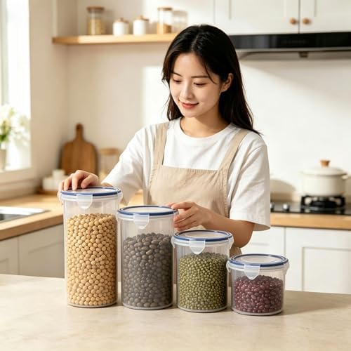 Food Storage Containers Set for 4 Pack, Freezer Containers with Airtight Lids - Microwave, Dishwasher & Freezer Safe - BPA-Free Containers for Fruits, Salads, Grains, Leftovers & More