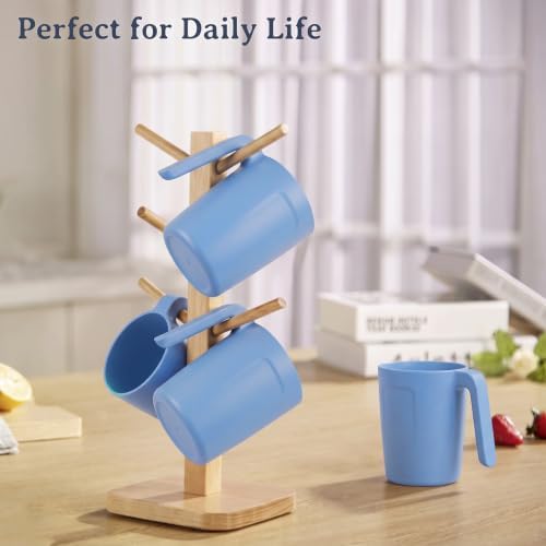 Wrova 16oz Wheat Straw Cups with handles set of 6-Plastic Cups Reusable-Unbreakable Kids Mugs-Dishwasher Safe & Microwave Safe-Ideal Plastic Mugs for Tea,Coffee,Camping,RV-Sky Blue
