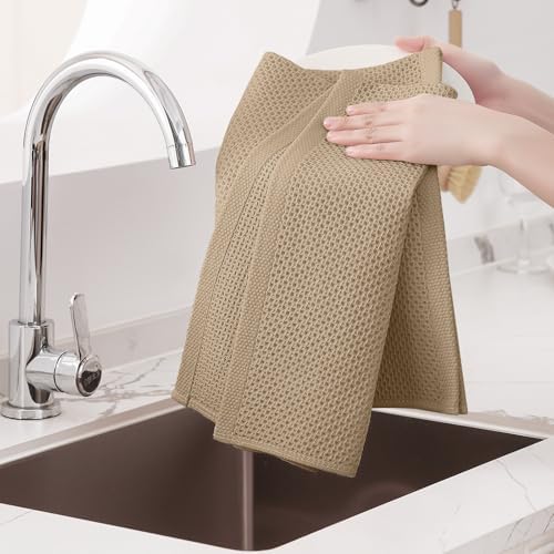 Homaxy 100% Cotton Oversized Waffle Weave Kitchen Towels 6-Pack, Tan