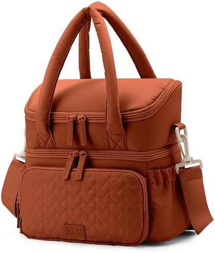 Double Deck Lunch Bag for Women, Burnt Orange-L