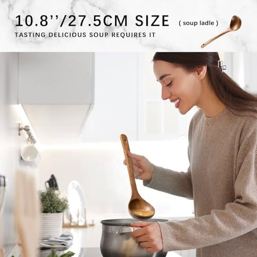 Wooden Spoons for Cooking, 5-Piece Acacia Wood Cooking Utensil Set