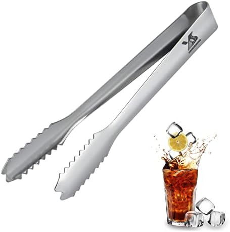 MSY BIGSUNNY 7 inches Ice Tongs for Ice Bucket, Stainless Steel Ice Tongs with Teeth, Small Serving Tongs (Silver)