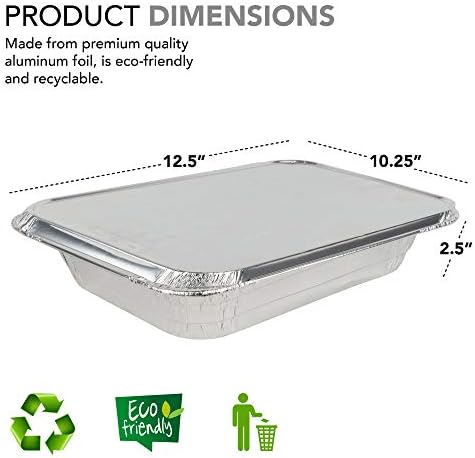 Stock Your Home Disposable Aluminum Pans with Lids 9x13 (25 Pans and 25 Lids), Food Containers for Baking, Cooking, Heating, Storing and Prepping