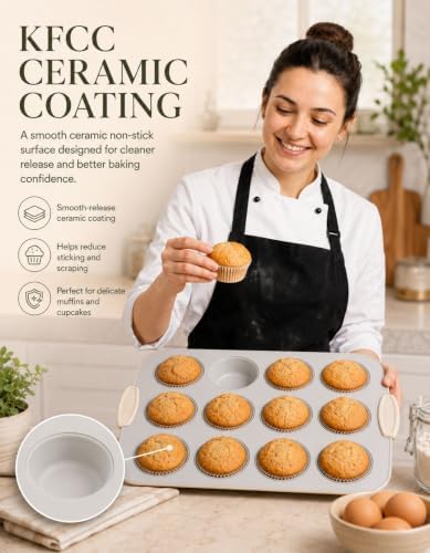 Boxiki Kitchen Nonstick Ceramic 12-Cup Muffin Pan, 15 x 10 Inch