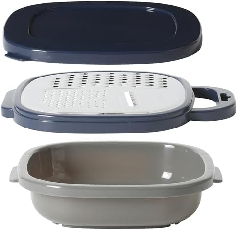 Oster Bluemarine Flat Grater Set – Stainless Steel Food Grater with Storage Container and Lid, Compact Kitchen Tool for Cheese, Veggies, Carrots