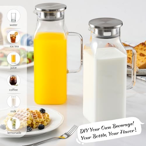 2 Pack 2.2Liters/75 oz Square Glass Pitcher with Lid and Handle for Fridge