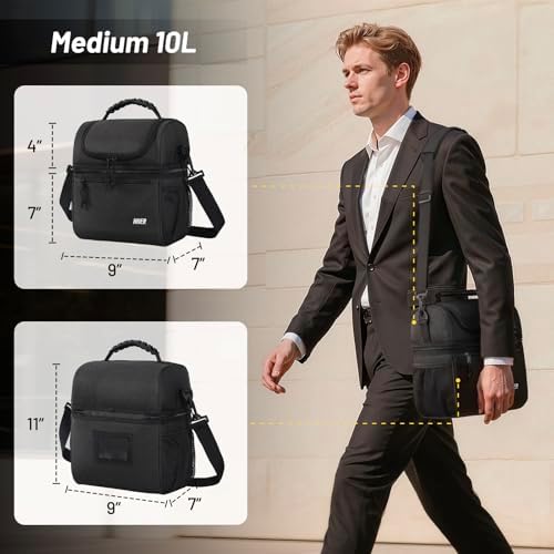 MIER Insulated Lunch Box Bags for Men Women, Dual Compartment, Dark Grey