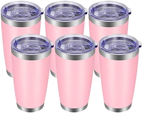 VEGOND 20oz Tumbler with Lid and Straw Stainless Steel Tumbler Cup Bulk Vacuum Insulated Double Wall Travel Coffee Mug Powder Coated Coffee Cup, Pink, 6 Pack