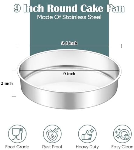TeamFar 9 Inch Cake Pan, Stainless Steel Round Layer Cake Baking Pan