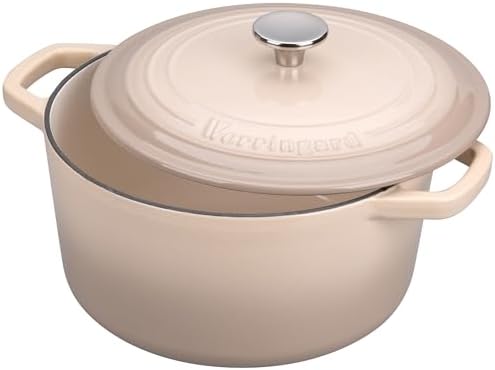 VORRINGARD Enameled Cast Iron Dutch Oven Pot with Lid, for Bread Baking, Round Bread Oven- include Sourdough Bread Baking Supplies Set, 6QT, Latte