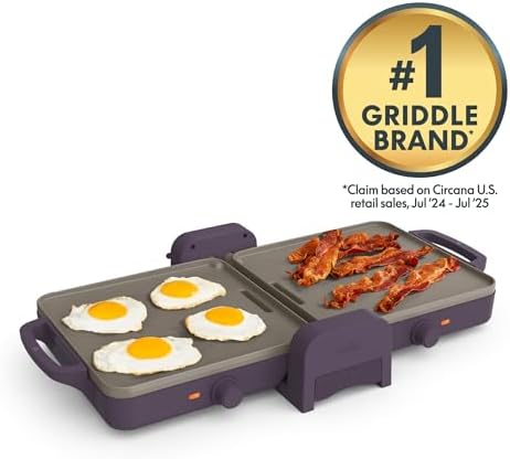 bella 10"x20" Fold and Store Griddle, Non-Toxic, Ceramic Coating, Plum