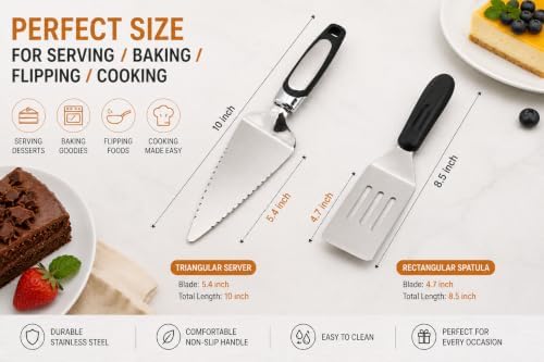 2-Piece Stainless Steel Pie & Cake Server Set | Small Spatulas for Cookies, Brownies, Cheesecake, Tarts, Pizza, Lasagna, Quiche and more