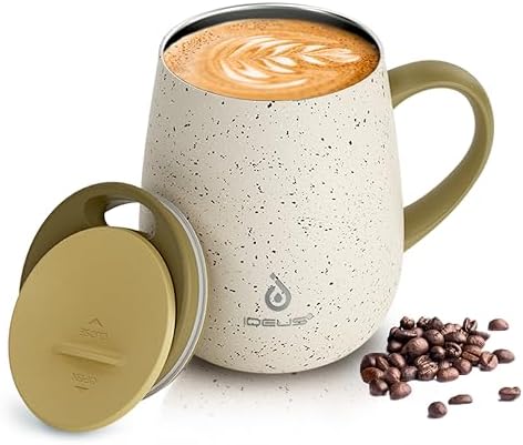 Ideus 16 oz Insulated Coffee Mug with Lid and Handle (Eggshell Yellow)