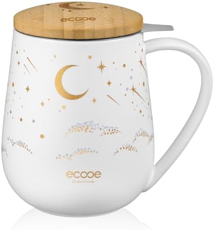 ecooe Tea Infuser Mug 20.3oz Ceramic Tea Cup with Infuser and Lid (White)