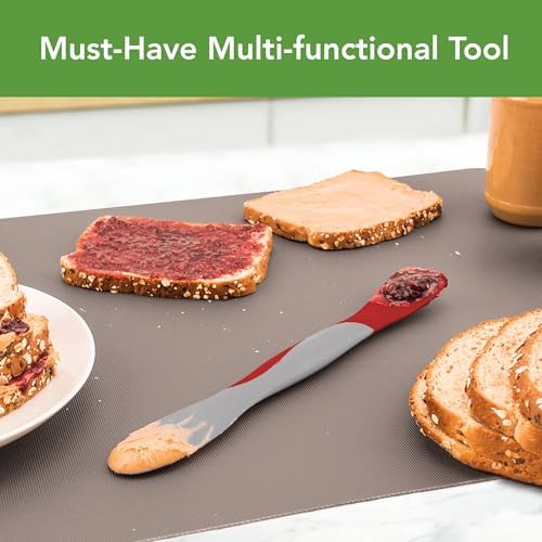 Tovolo Mini Scoop and Spread Tool for Kitchen Meal Prep Small Sandwich Spreader Spatula for Peanut Butter Jelly, Silicone BPA Free Dishwasher Safe Scooper Spreader, Cayenne Red and Oyster Gray