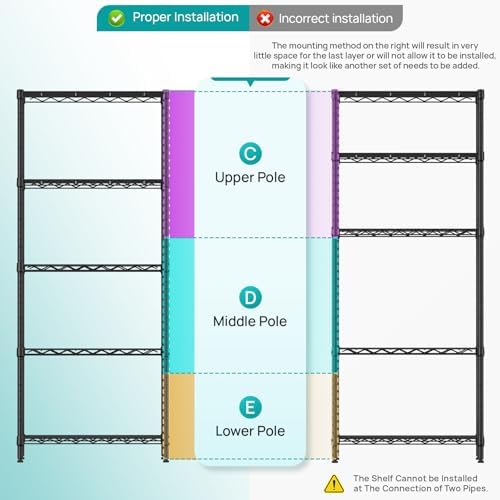 SINGAYE 5 Metal Shelves Wire Shelving Storage Shelf Adjustable Unit Pantry
