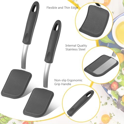 2 Pcs Mini Silicone Cookie Brownie Spatula,Solid Flat,Grey