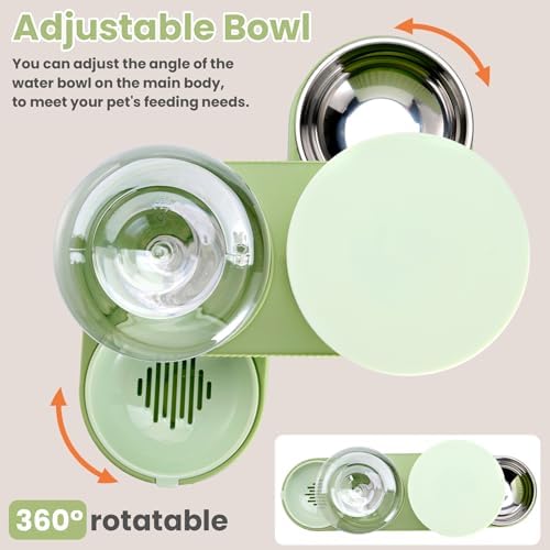 Automatic Cat Feeder Stainless Steel Water Dispenser Gravity Food Feeder and Waterer Set with Pet Food Bowl for Small Medium Kitten Puppy Pets Large Capacity(Green)