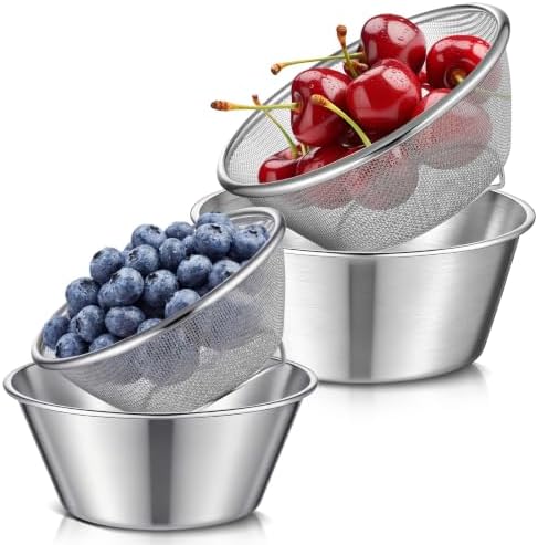 Baderke Mini Colander Strainer, 6.3 x 2.76 in, 5.51 x 2.36 in, Round, 4 Pcs
