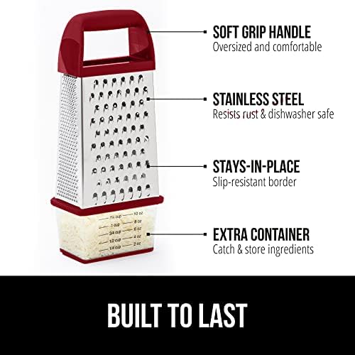 GORILLA GRIP® XL 4-Sided Stainless Steel BPA-Free Cheese Grater, Red