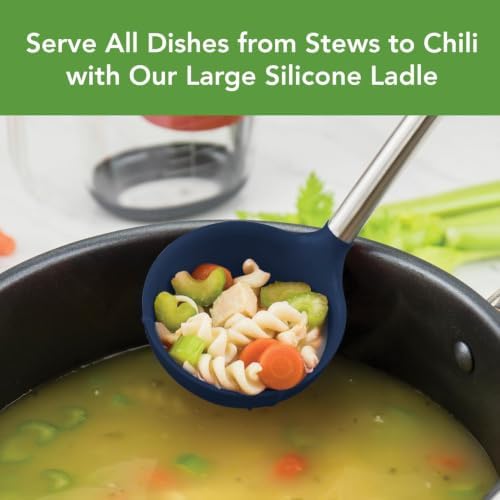 Tovolo Silicone Ladle With Stainless Steel Handle Deep Soup Ladle for Cooking Canning Serving Soup Punch Stew Sauce, Large Kitchen Utensil Spoon Dishwasher Safe BPA Free Silicone Deep Indigo