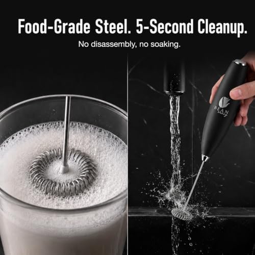 Bean Envy Milk Frother Handheld - Coffee Mixer Wand with Stand - Black