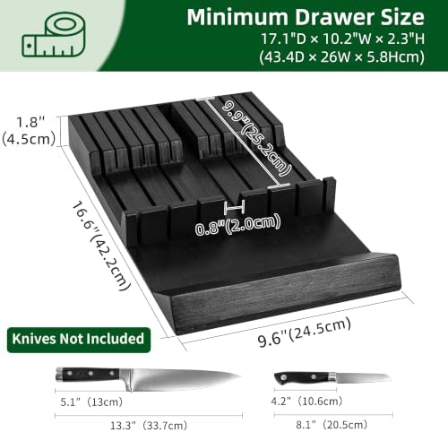 Utoplike Bamboo Knife Drawer Organizer, In-drawer Knives Block for Kitchen