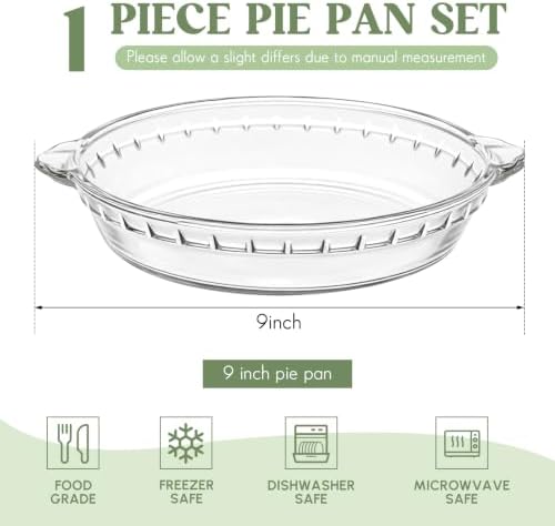 Uiifan 1 Pcs Mini Glass Pie Pan 9 Inches, Clear Baking Dish with Handles