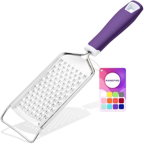 Rainspire Professional Cheese Graters for Kitchen Stainless Steel Handheld, Metal Lemon Zester Grater With Handle For Cheese, Chocolate, Spices, Kitchen Gadgets And Tools, Soft Grip Handle, Purple