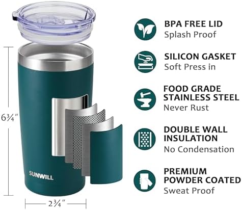 SUNWILL Travel Coffee Mug with Lid, 20 oz Tumbler Set of 2, Insulated Stainless Steel Cup for Drinks， Water, Tea, Powder Coated Forest Green & Plum