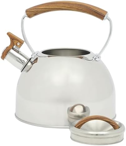 Mr. Coffee Fremont Large 2-Quart Stainless Steel Whistling Tea Kettle with Wood Handle – Durable Stove-Top Kettle for Boiling Water
