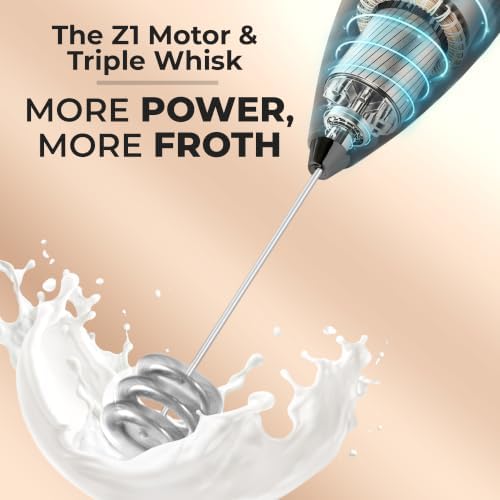 Zulay Kitchen Powerful Milk Frother Wand With Duracell Batteries - Ultra Fast Handheld Drink Mixer - Electric Whisk Foam Maker for Coffee, Lattes, Cappuccino & Matcha - Triple Whisk - Midnight Elite