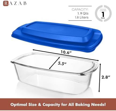 Razab 7.6 Cups / 1800 Ml / 1.9 Qt Large Glass Banana Bread Pans with Lids